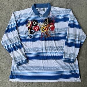 Rare Vintage Y2K 96 North Rugby Polo Shirt Long Sleeve Striped Hip Hop Size 4XL